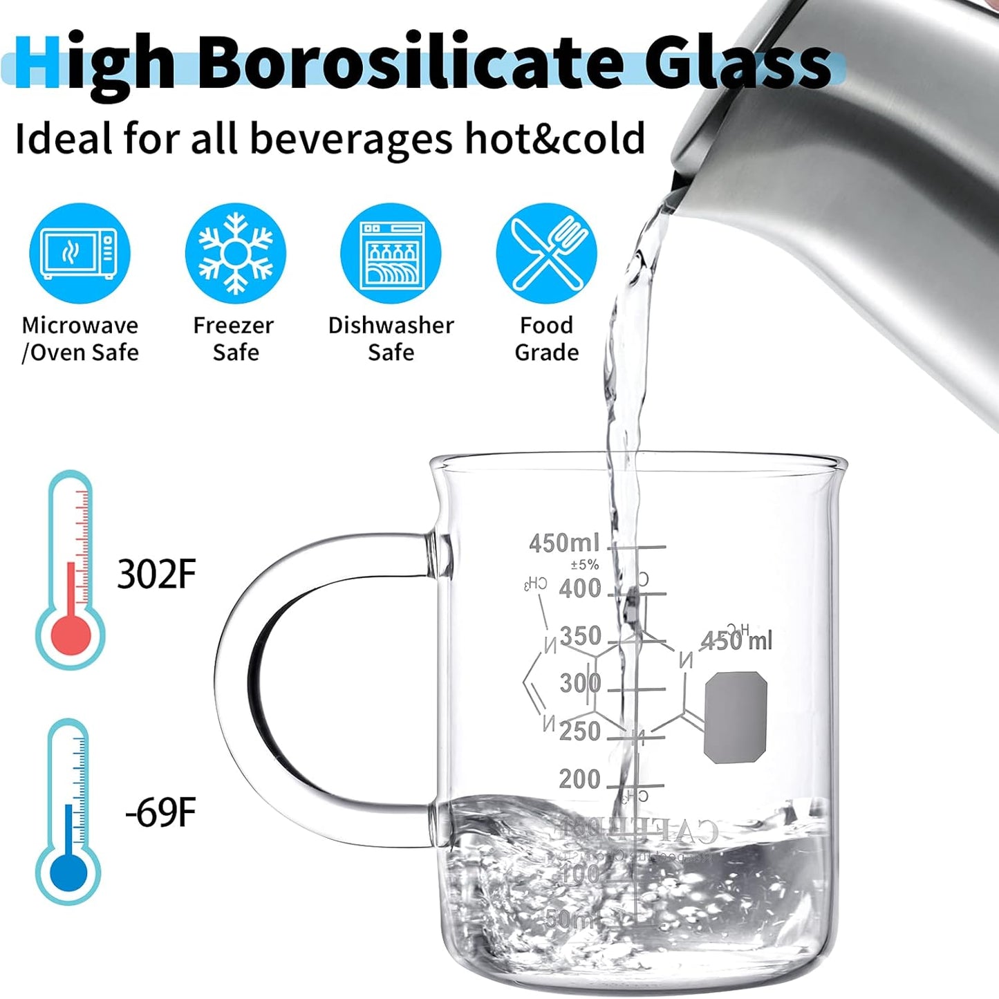 Caffeine Beaker Mug, Chemistry Coffee Mug 16 oz Borosilicate Glass, Measuring Graduated Beaker (450ml)