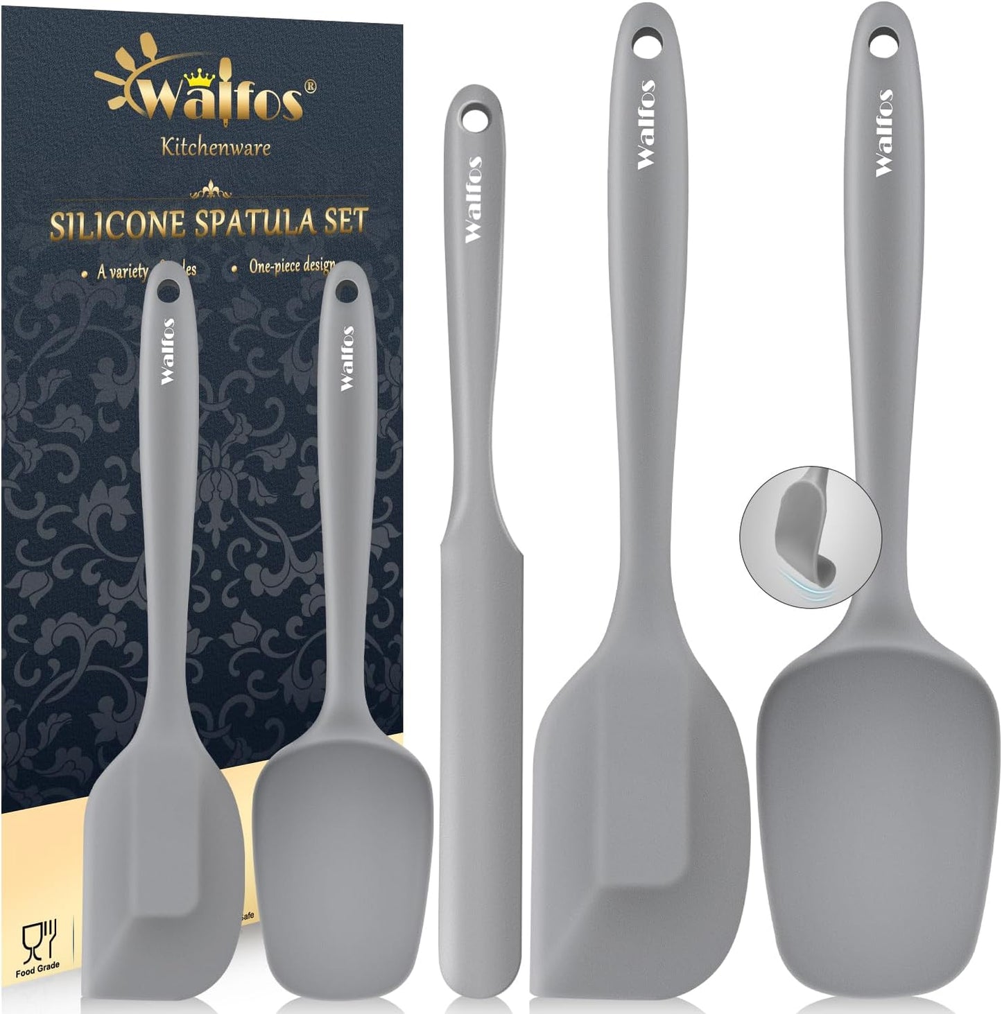 Walfos Silicone Spatula Set of 5 - (600°F) High Heat Resistant Kitchen Scraper Spatulas, One-Pieces Seamless Design, Perfect for Cooking Mixing & Baking - BPA Free and Dishwasher Safe,black