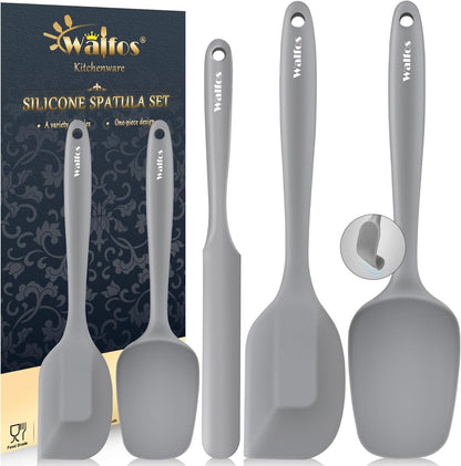 Walfos Silicone Spatula Set of 5 - (600°F) High Heat Resistant Kitchen Scraper Spatulas, One-Pieces Seamless Design, Perfect for Cooking Mixing & Baking - BPA Free and Dishwasher Safe,black