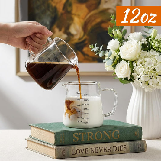 2 Pack 12 oz Coffee Measuring Glass Cups, Espresso Cups, Espresso Accessories, Expresso Shots Cup, Heat-resistant Glass Measuring Cup, Milk Frothing Pitcher, Frother Cup, Creamer Container, Microwave