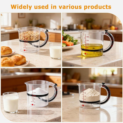 4-in-1 Adjustable Measuring Cup with Base, Multi Measurement for 1/4 to 1 Cup, ML/OZ, Scraper Base for No Waste, Dishwasher Safe