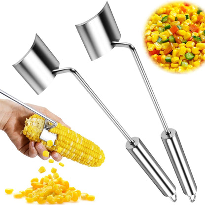2PCS Stainless Steel Corn Cob Peeler,Professional Corn Cutter Tool to Remove Kernels from Corn on the Cob,Durable & Easy-to-Use Kitchen Gadget for Raw/Cooked Corn