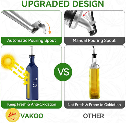 Vakoo Oil and Vinegar Dispenser Set - 17oz/500ml, Extra Thick Glass, Leak-Proof, Olive Oil Dispenser Bottle for Kitchen (White Black)