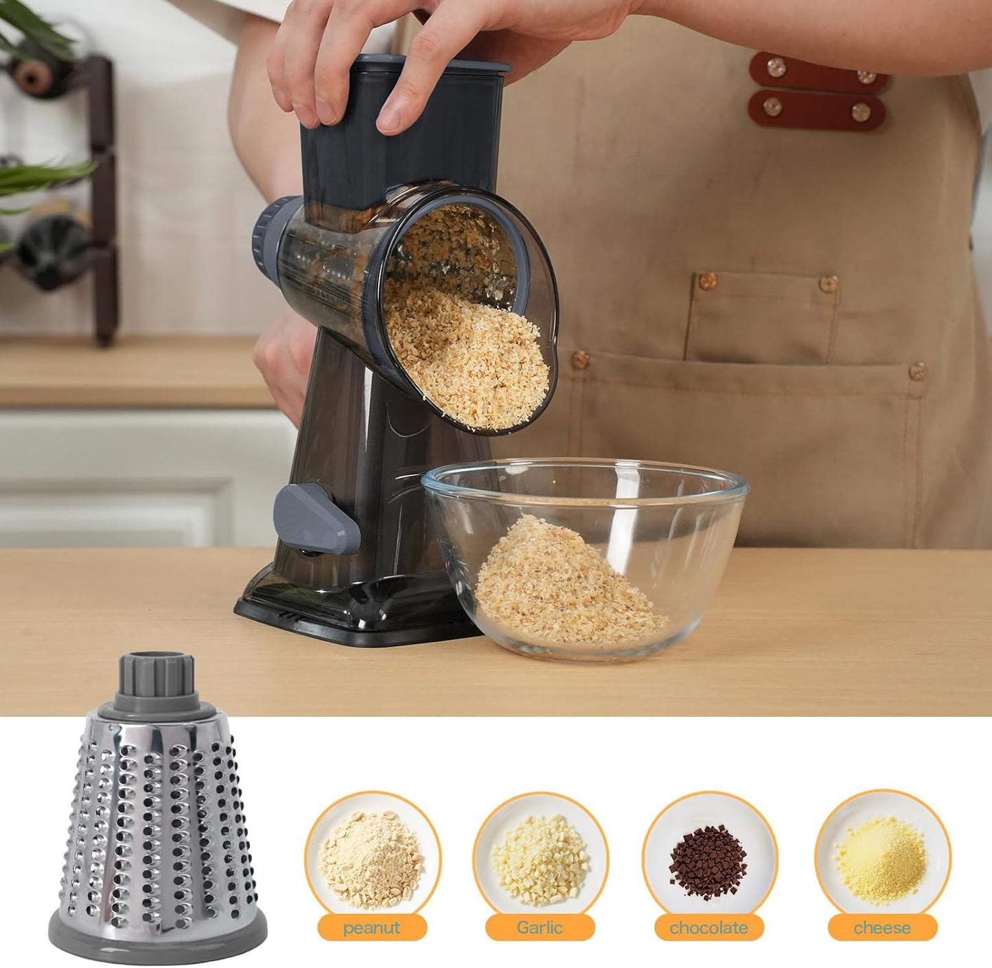 Rotary Cheese Grater with Handle-Versatile Cheese Grater Non-Slip Suction Base,Cheese Shredder & Food Slicer for Cheese,Carrots, Cucumbers,Nuts-Compact & Easy Clean Kitchen Kitchen Tool (blue)