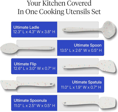 GIR: Get It Right 5-Piece Silicone Ultimate Kitchen Utensils Set - Ladle, Spatula, Flip, Spoon & Spoonula - Non-Toxic Cooking Utensils for Nonstick Cookware, Cooking and Baking - Black