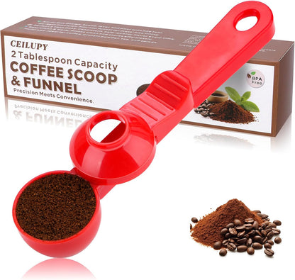2-in-1 Coffee Scoop with Funnel, 2 Teaspoon Measuring Spoon for Reusable K Cups, Ground Coffee, Protein Powder & Tea, Mess-Free Plastic Design (Pink)