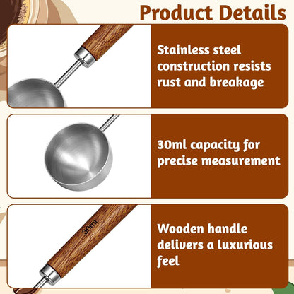 Silver Coffee Measuring Spoon, 30ml Capacity Tablespoon, Stainless Steel Teaspoon Scoop, Walnut Handle, Measuring & Serving Perfect for for Coffee Tea, and More