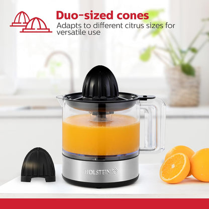 Holstein Housewares 27-oz Electric Citrus Juicer, Black/Stainless Steel - Ideal for Freshly Squeezed Orange, Lemon, Grapefruit Juices for Breakfast or Drinks
