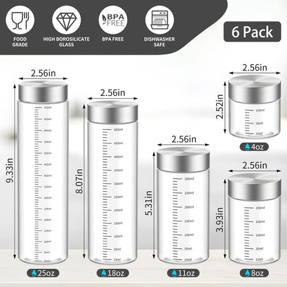 CWHHRN 4 Oz Glass Bottles, 2 Pack Glass Jar with Lid, Borosilicate Glass, Stainless Steel Lids for Juicing, Smoothies, Water Bottles, Food Storage, Shaker Bottles