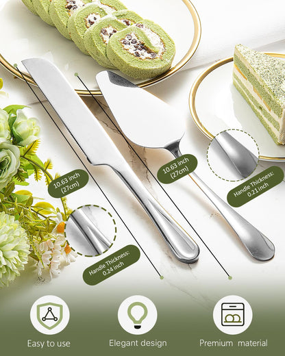 2-Piece Premium Cake Cutting Set, Exquisite Knife and Server with Serrated Design, Includes Cake Knife and Pie Spatula for Pastry, Pizza and Desserts (Gold)