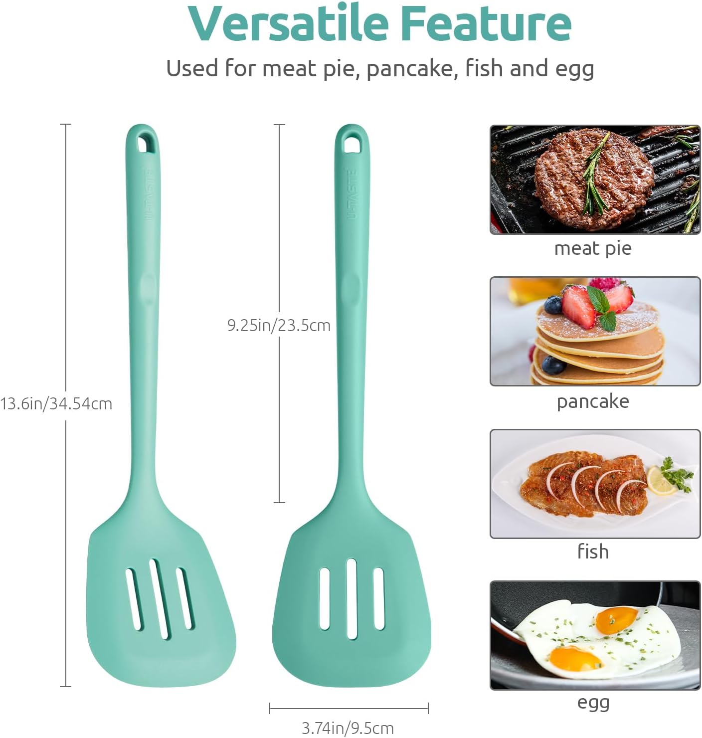 600ºF Heat Resistant Slotted Turner: U-Taste 13.6in Silicone Kitchen Spatula Flipper, 3.74in Wide Food Grade Flexible Thin Rubber Cooking Utensil for Egg, Pancake, Cookie in Nonstick Cookware (Red)