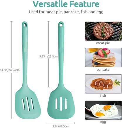 600ºF Heat Resistant Slotted Turner: U-Taste 13.6in Silicone Kitchen Spatula Flipper, 3.74in Wide Food Grade Flexible Thin Rubber Cooking Utensil for Egg, Pancake, Cookie in Nonstick Cookware (Red)