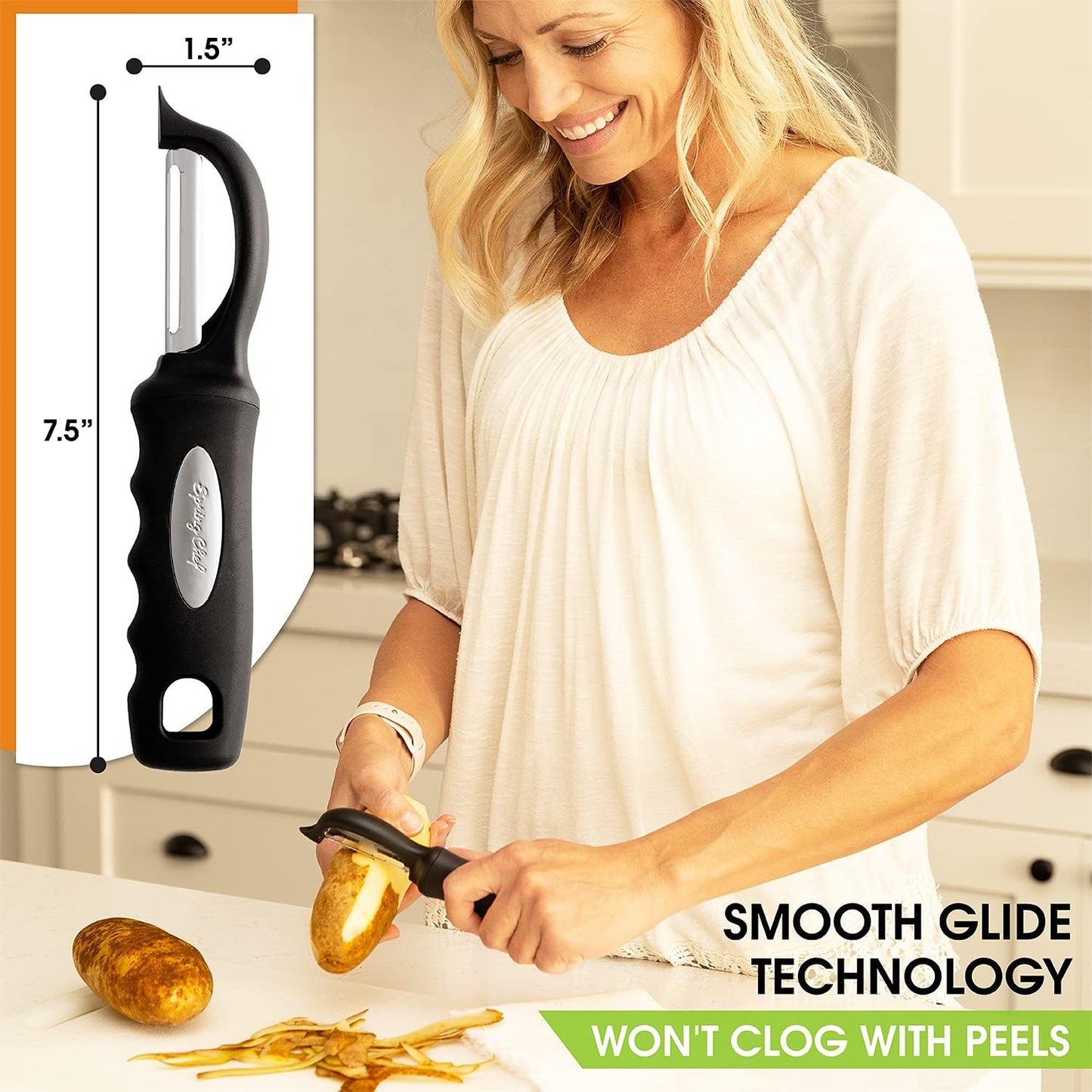 Spring Chef Premium Swivel Vegetable Peeler, Soft Grip Handle and Ultra Sharp Stainless Steel Blades - Perfect Kitchen Peeler For Veggie, Fruit, Potato, Carrot, Apple - Pink Lemonade