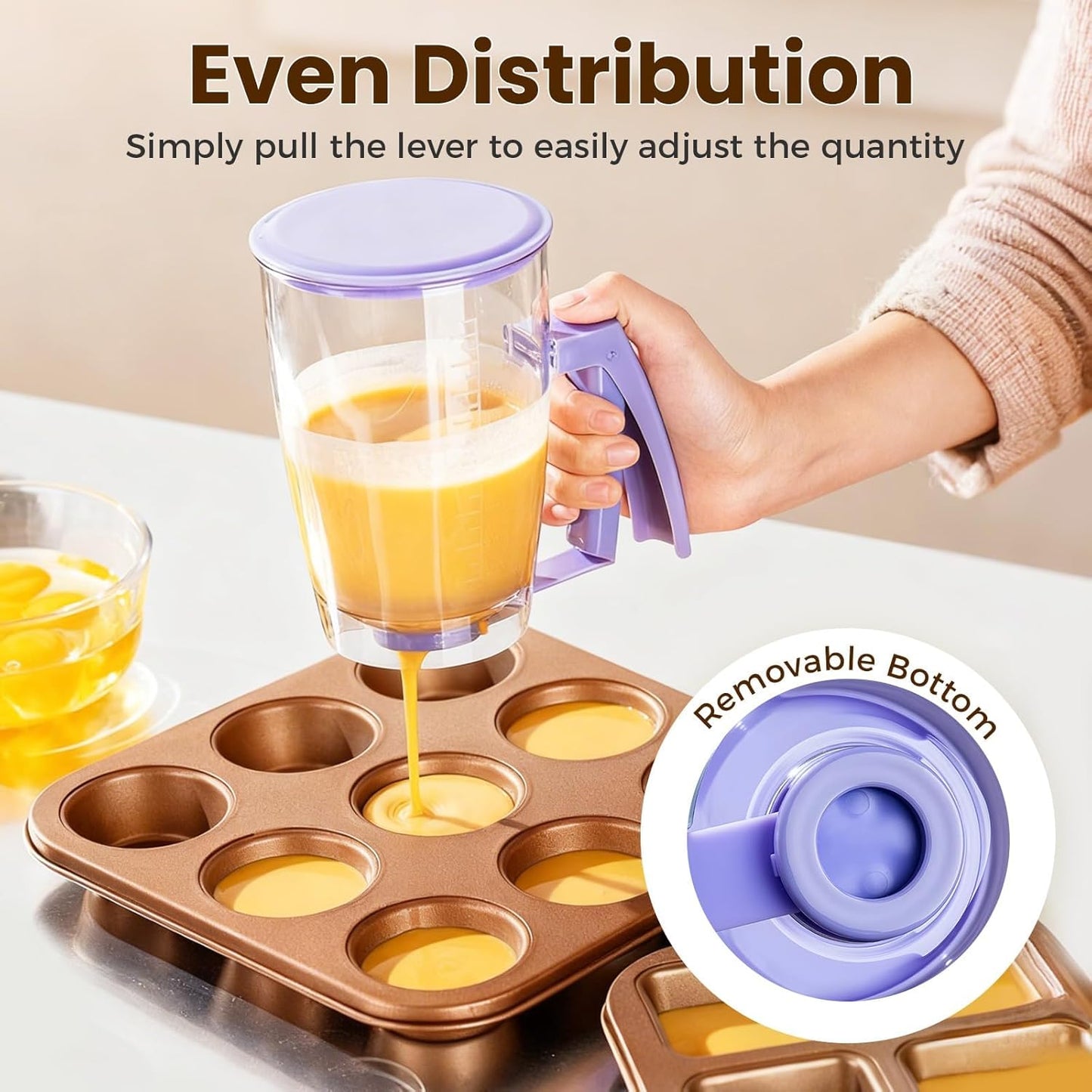 Pancake Batter Dispenser with Squeeze Handle, 4-Cup ABS Plastic Batter Bottle for Pancakes Waffles Cupcakes Muffins Crepes, Easy Clean Dishwasher Safe Baking Tool with Measurement Scale (1pc)