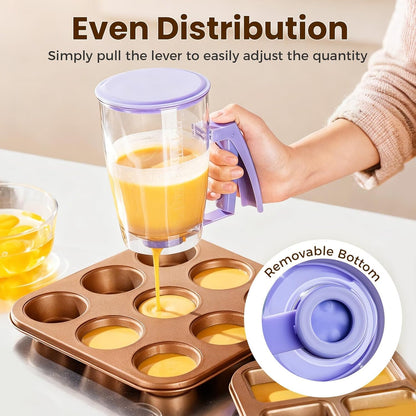 Pancake Batter Dispenser with Squeeze Handle, 4-Cup ABS Plastic Batter Bottle for Pancakes Waffles Cupcakes Muffins Crepes, Easy Clean Dishwasher Safe Baking Tool with Measurement Scale (1pc)