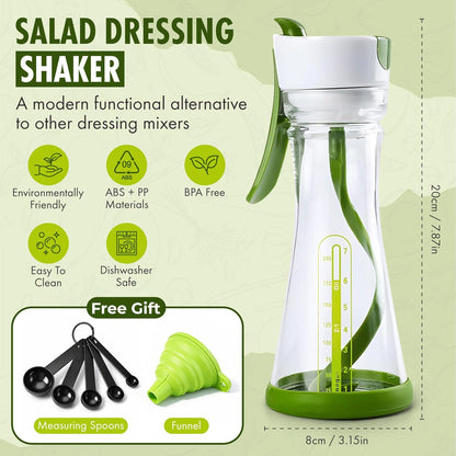 Salad Dressing Shaker Bottle with Spiral Mixer – Manual Salad Dressing Mixer, Leak Proof Oil and Vinegar Dressing Container with Measurements – Reusable BPA Free Salad Dressing Maker