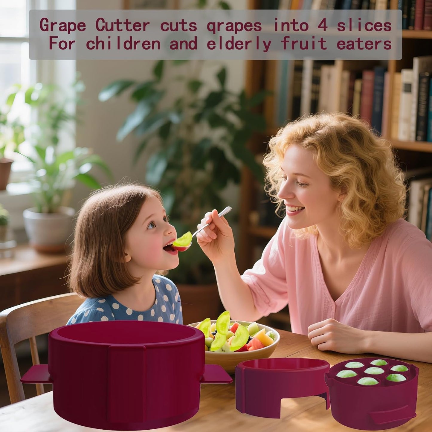 Grape Cutter Tool for Toddlers -Grape Slicer with 7 Individual Holes,Grape Tomato Strawberry Cutters Quarter Slicer tool For Fruits Salad Cake Decoration,Stainless Steel kitchen Gadget Fruit cutter