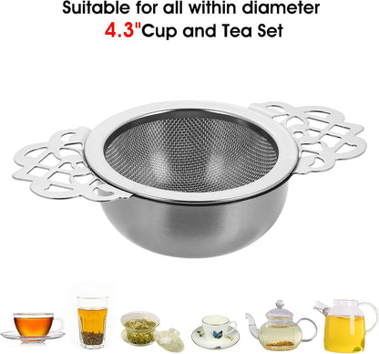 2 Pack Small Fine Mesh Tea Strainers with Bowl, Stainless Steel Loose Tea Infusers Strainers 7 cm Diameter Tea Filter with Double Wing Extender Ideal for Loose Tea Juice Coffee Filter