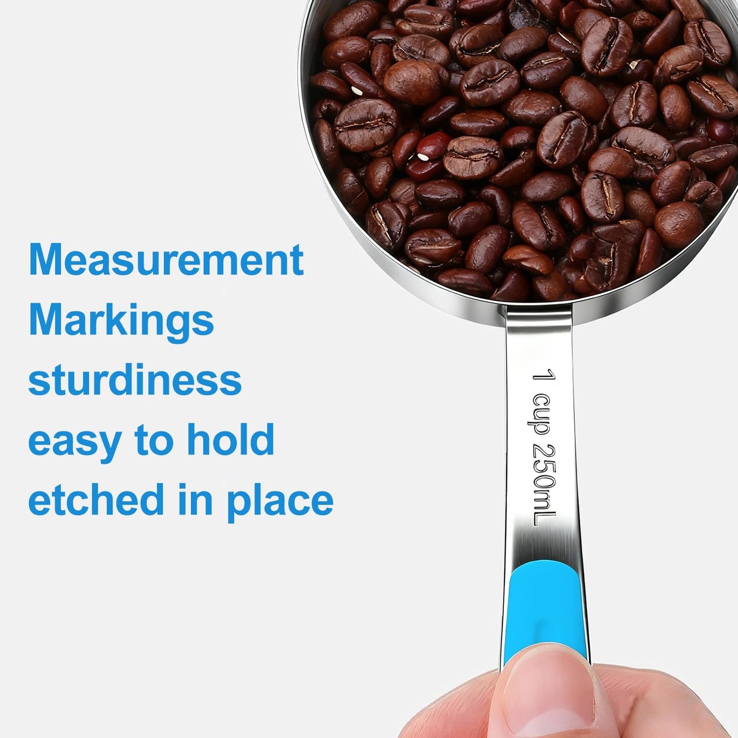 Bopei Measuring Cups and Spoons Set Stainless Steel 10 Piece for Cooking and Baking (5 Cups + 5 Spoons, Colorful Handles)
