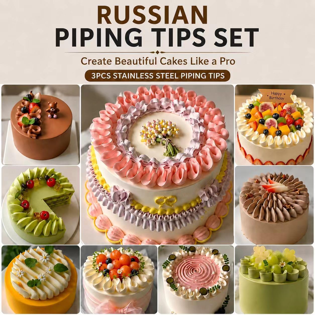 8 Pcs Rose Flower Piping Tips Set,Petal Icing Tips,PipingRose Nozzle,Stainless Steel Cake Decorating Pastry Tools, for CakeDecorating,with A Cleaning Brush (Rose-8pcs)