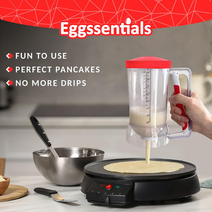 Eggssentials - Pancake Batter Dispenser with 5-Cup Capacity - Waffle Batter Dispenser for Pancakes, Cupcakes & Crepes, Easy-Squeeze Handle, Dishwasher Safe - Black Pancake Dispenser