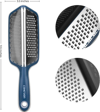 Cohesion Zester Grater Double-sided Graters for Kitchen - Kitchen Lemon Zester Tool for Cheese, Citrus, Garlic, Ginger, Nutmeg, Chocolate, Fruits, Vegetables with Sharp Premium Stainless Steel - Blue