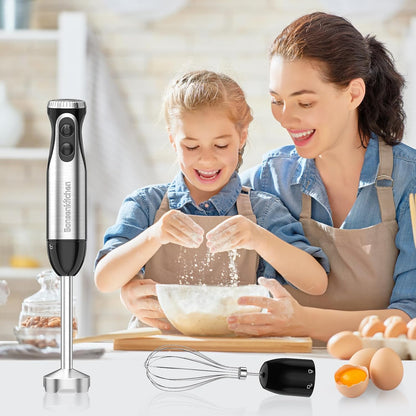 Bonsenkitchen Immersion Blender Handheld with Food Processor, 20 Speeds Hand Blender with Turbo Mode, Stainless Steel Blade, Egg Whisk, Beaker & Chopper Bowl, Hand Mixer for Smoothie, Soup, Baby Food