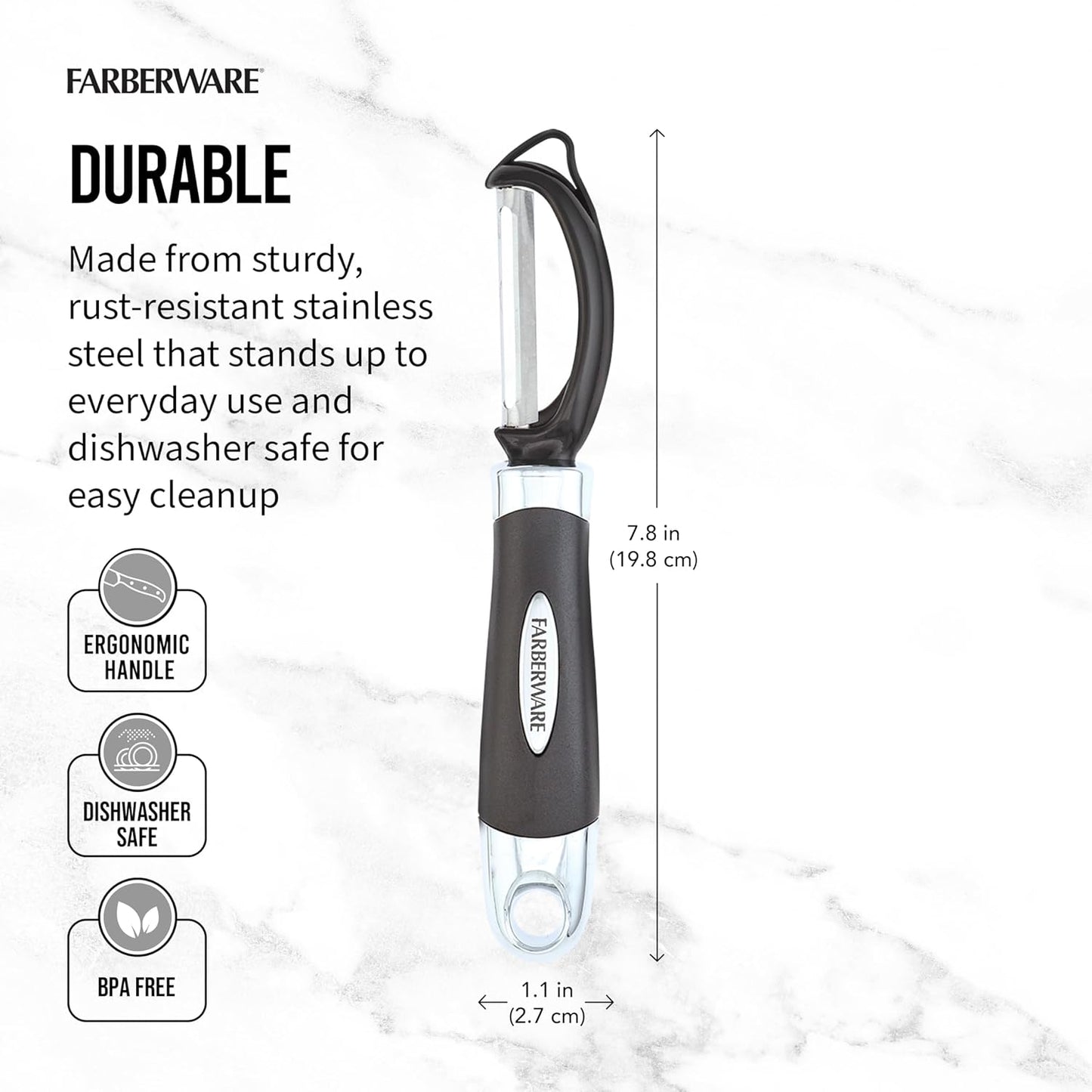 Farberware Pro2 Vegetable Peeler, Euro Peeler with Razor-Sharp Stainless Steel Blade, Swivel Peeler for Potatoes, Fruits, and Vegetables, Built-In Bud Remover, Dishwasher Safe