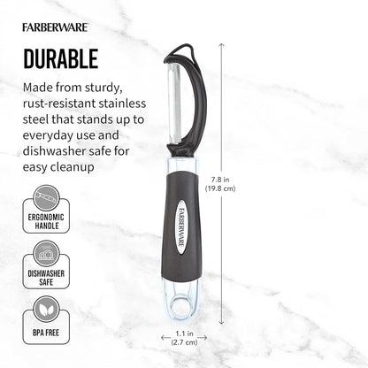 Farberware Pro2 Vegetable Peeler, Euro Peeler with Razor-Sharp Stainless Steel Blade, Swivel Peeler for Potatoes, Fruits, and Vegetables, Built-In Bud Remover, Dishwasher Safe