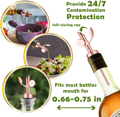 WAFJAMF 2 Pcs Weighted Stainless Steel Bottle Pourers, Self Closing Olive Oil Dispenser Spout, Auto Flip Feature Liquor Pour Spouts for Pours Liquid, Olive Oil, Wine, Vinegar (Gold)