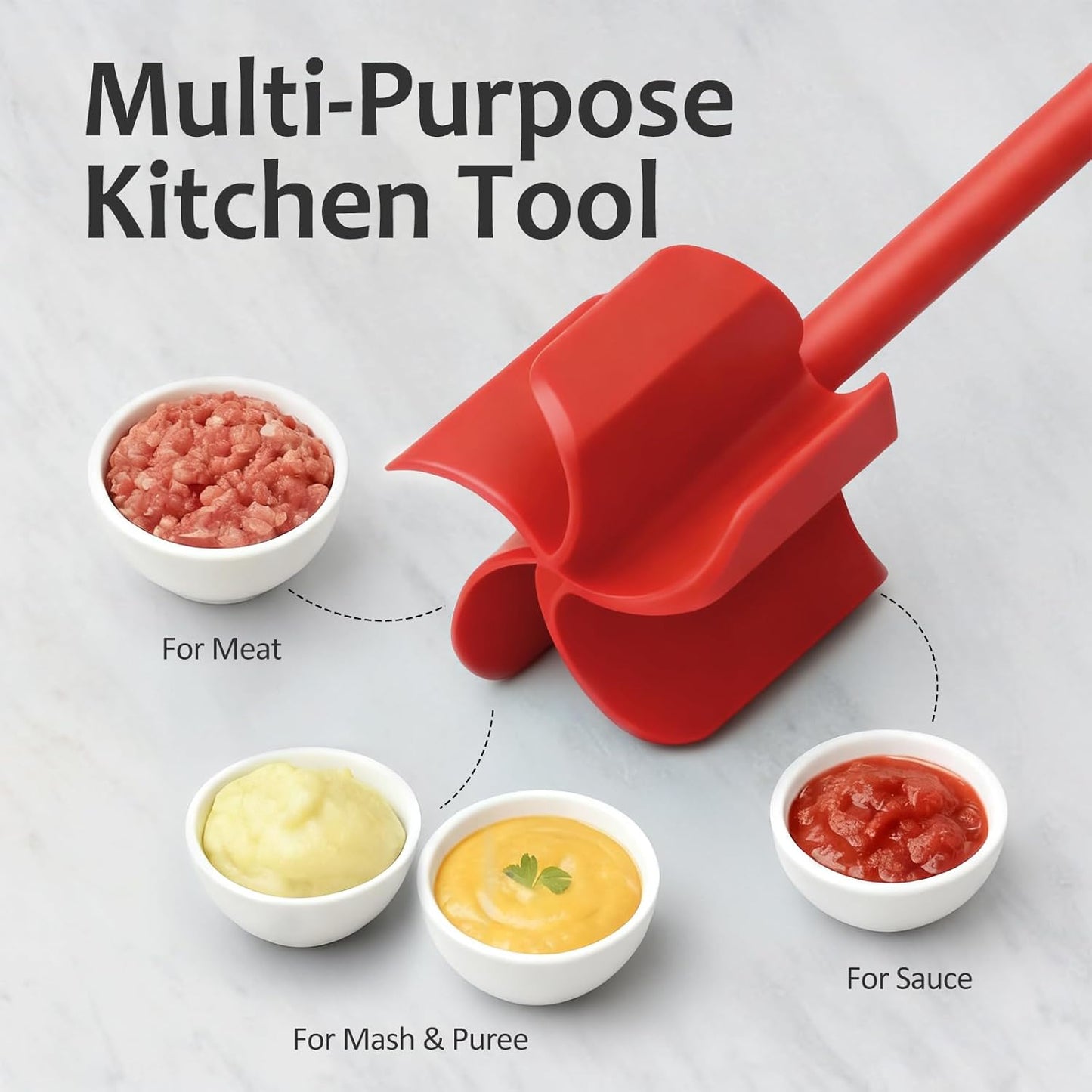 Ourokhome Meat Chopper and Potato Masher, Heat Resistant Nylon Ground Beef Smasher for Hamburger, 5 Curved Blades Nonstick Mixer & Stirrer, Practical Kitchen Gadgets, Black