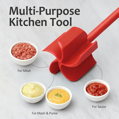 Ourokhome Meat Chopper and Potato Masher, Heat Resistant Nylon Ground Beef Smasher for Hamburger, 5 Curved Blades Nonstick Mixer & Stirrer, Practical Kitchen Gadgets, Black