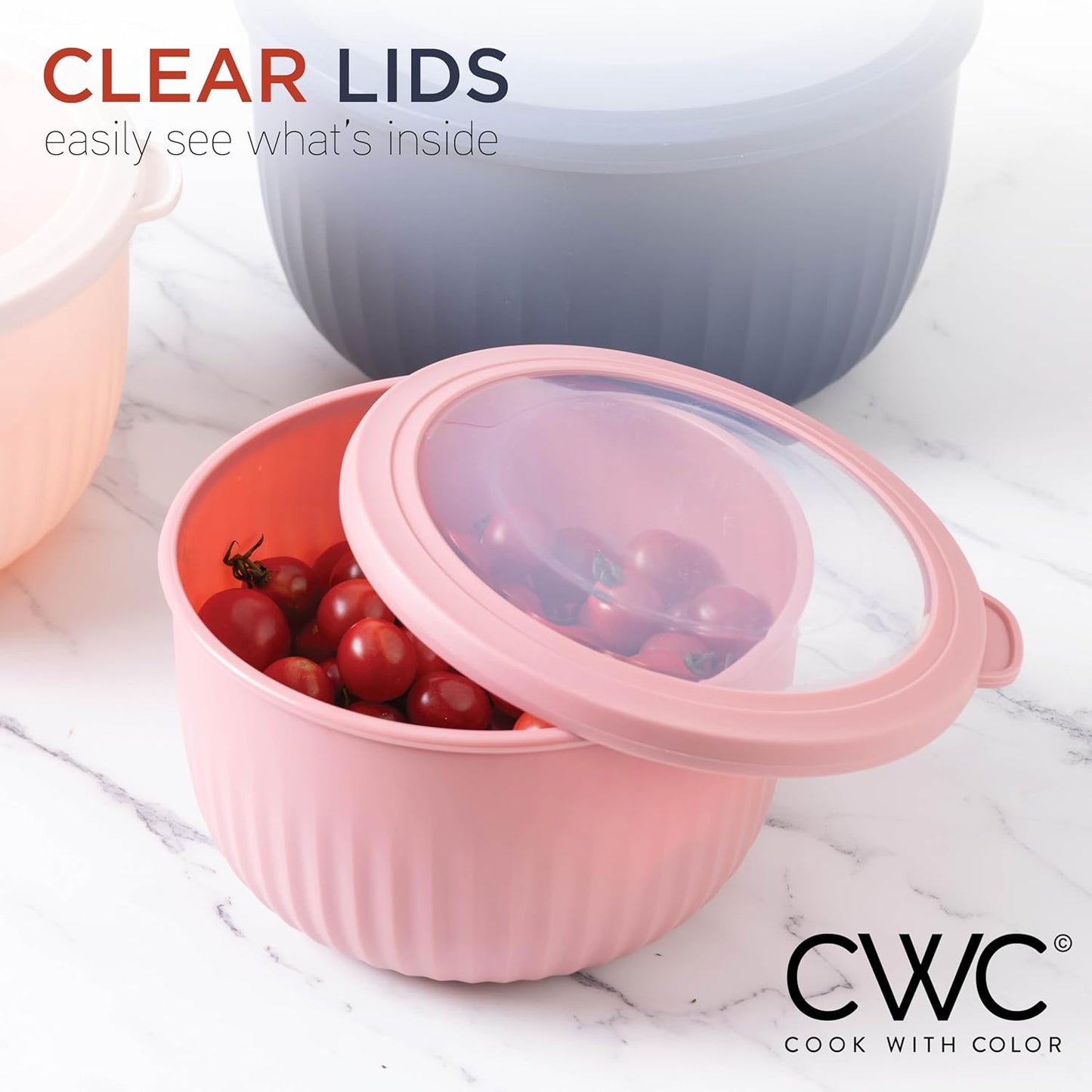 COOK WITH COLOR Prep Bowls with Lids- Wide and Deep Nesting Plastic Small Mixing Bowl Set with Lids, 8 Piece Set - Wide Bowls, Blue