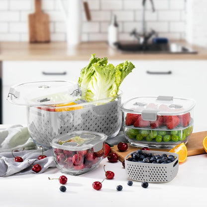 LUXEAR Fresh Produce Vegetable Fruit Storage Containers 3Piece Set, BPA-free Fridge Storage Container, Partitioned Salad Container, Fridge Organizers, Used in Storing Fruits Vegetables, Green