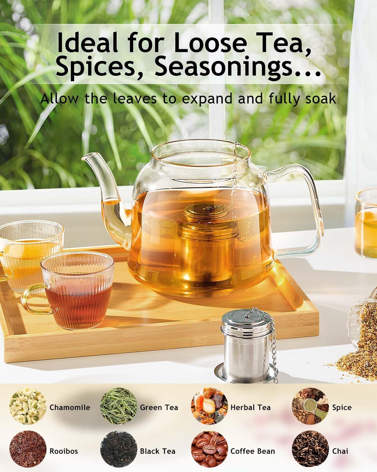 House Again Large Tea Infuser, Extra Fine Mesh Tea Strainers for Loose Tea, 18/8 Stainless Steel Tea Strainer with Extended Chain Hook, Tea Steeper for Brew Tea, Spices & Seasonings, for Multi Cups