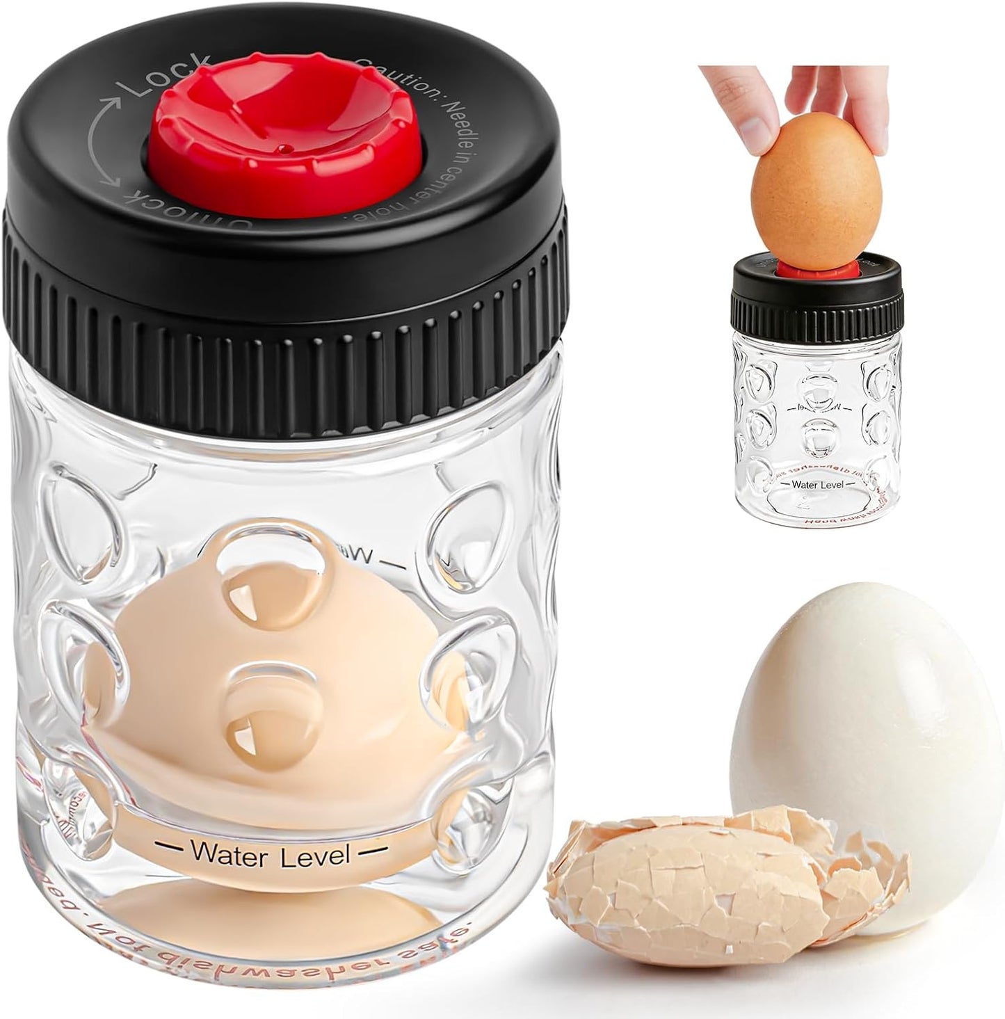 2 in 1 Egg Peeler with Piercer, Hard Boiled Egg Shell Remover Tool with Rotary Lock & Leak-Proof Design, Clear Egg Peeler for Meal Prep, Fitness, Camping & Deviled Eggs, Easy to Use & Clean (White)