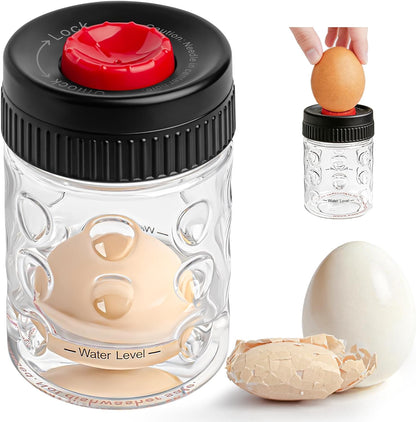 2 in 1 Egg Peeler with Piercer, Hard Boiled Egg Shell Remover Tool with Rotary Lock & Leak-Proof Design, Clear Egg Peeler for Meal Prep, Fitness, Camping & Deviled Eggs, Easy to Use & Clean (White)