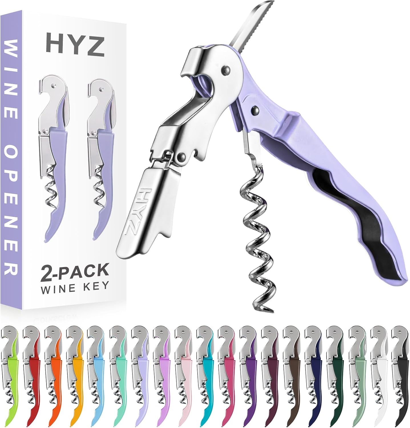 HYZ 2-Pack Wine Opener Waiter Corkscrew, Professional Wine Key for Servers, Bartender, with Foil Cutter, Manual Wine Bottle Opener Double Hinged (Black)
