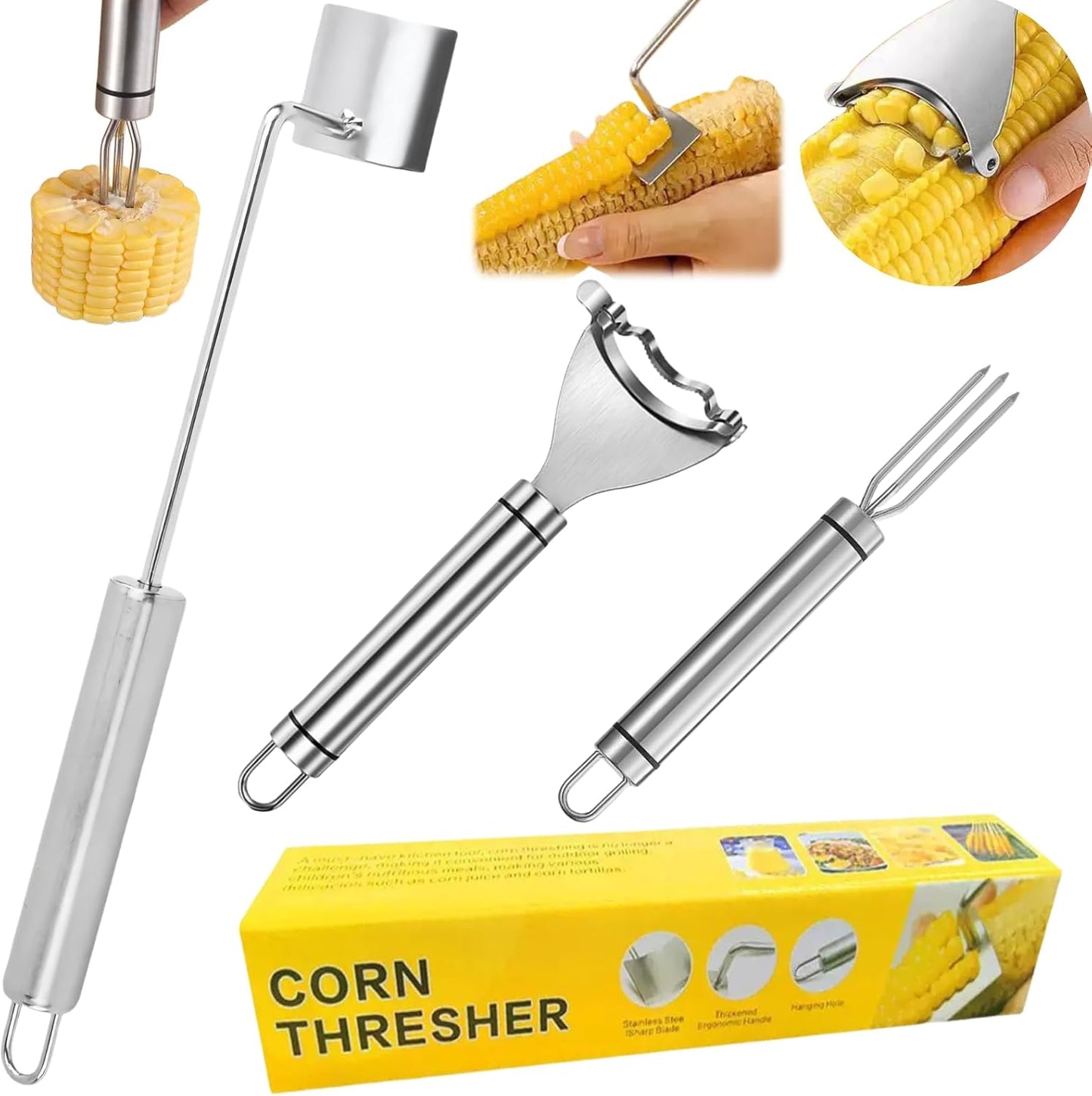 Corn Peeler 2PCS Stainless Steel Corn Peeler and Stripper Tool Set 2026 Corn Planer Cutter Thresher Scraper,Peel Corn Cob Separator Quick