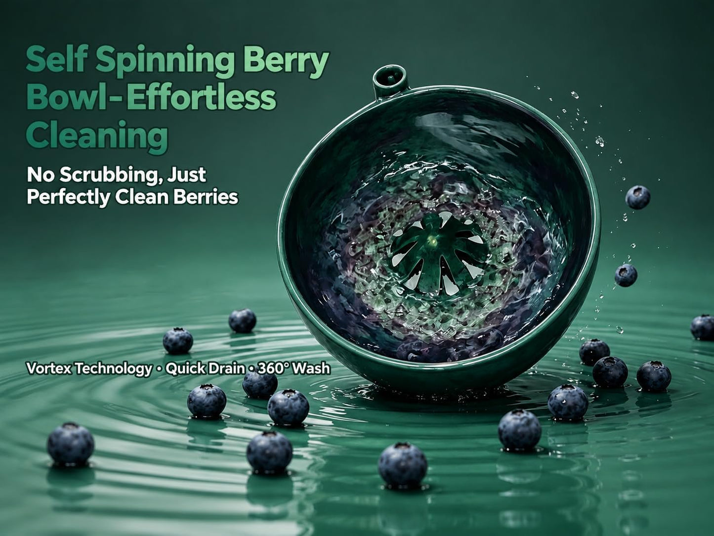 2026 Self Spinning Berry Washing Bowl Ceramic with Drain Holes, 360 Degree Cleaning Fruit Swirl Colander Center Cone, Automatic Quick Kitchen Rinse washer for Berries Vegetables Serving