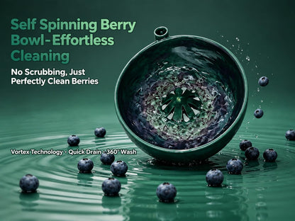 2026 Self Spinning Berry Washing Bowl Ceramic with Drain Holes, 360 Degree Cleaning Fruit Swirl Colander Center Cone, Automatic Quick Kitchen Rinse washer for Berries Vegetables Serving