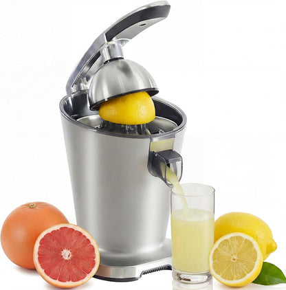 NEWBULIG Electric Citrus Juicer, Automatic Orange Juicer Squeezer with Soft-Grip Handle, Orange Juice Extractor Machines for Lemon Lime Grapefruit, Auto Shut-Off & Dishwasher Safe Parts, Silver