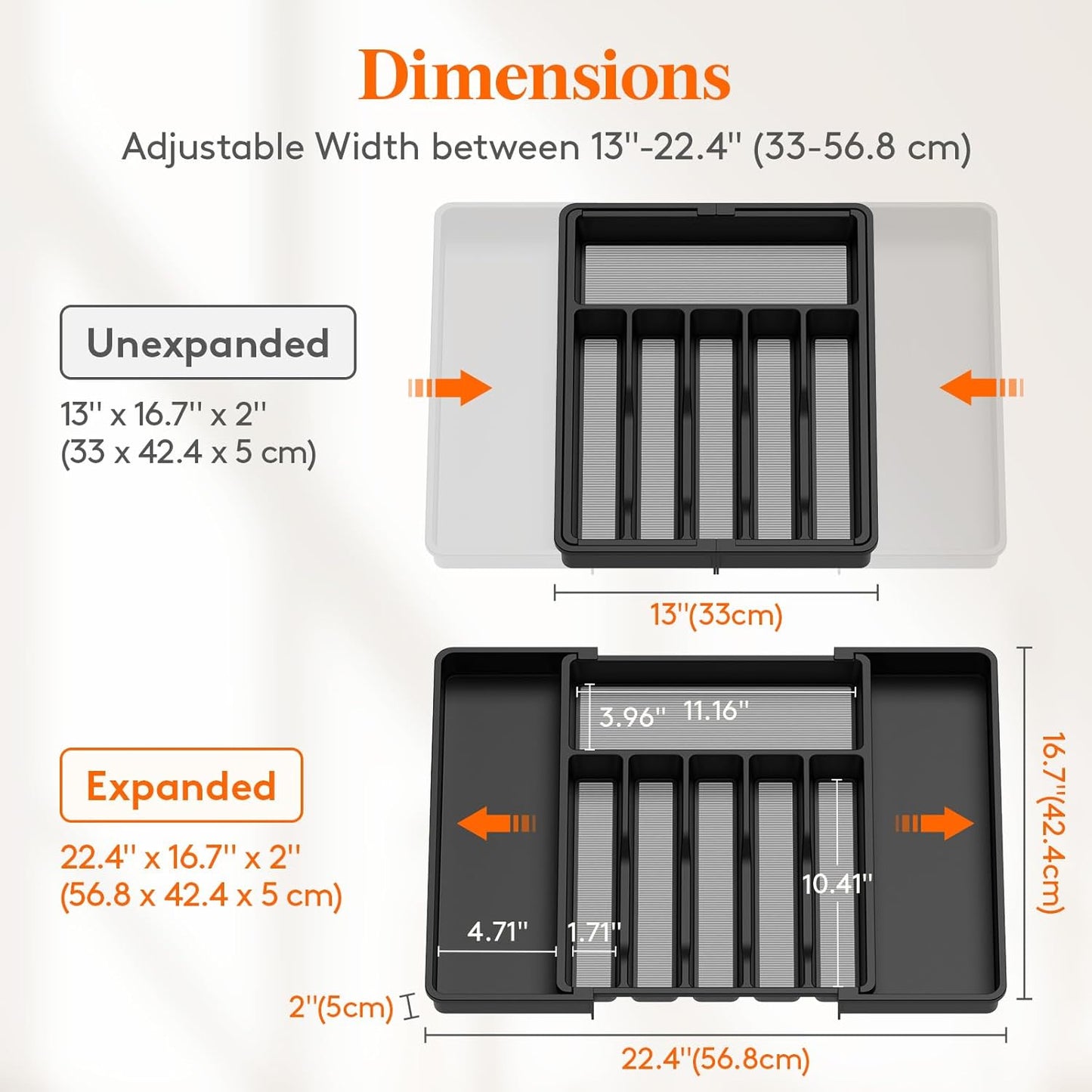Lifewit Silverware Drawer Organizer, Expandable Utensil Tray for Kitchen, BPA Free Flatware and Cutlery Holder, Adjustable Plastic Storage for Spoons Forks Knives, 11-18 x 14", Black