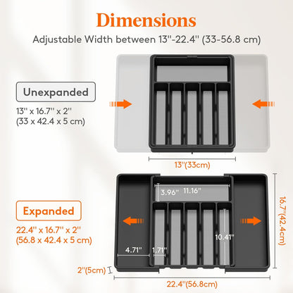 Lifewit Silverware Drawer Organizer, Expandable Utensil Tray for Kitchen, BPA Free Flatware and Cutlery Holder, Adjustable Plastic Storage for Spoons Forks Knives, 11-18 x 14", Black