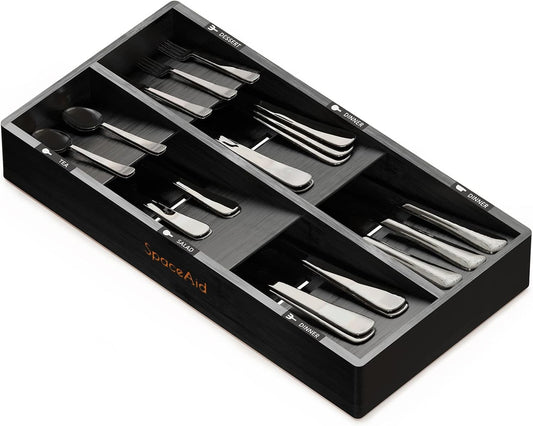 SpaceAid Bamboo Silverware Drawer Organizer with Labels, Kitchen Utensil Tray Holder Organizer for Flatware, Cutlery, Spoon and Knives Drawer Storage Organization (Natural, 6 Slots)