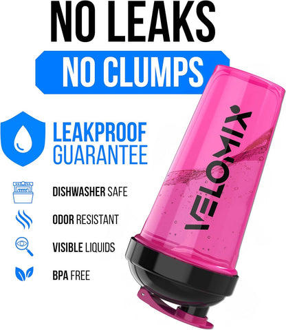 VELOMIX -2 Pack- 28 oz Protein Shaker Bottles for Protein Mixes - 2x Wire Whisk | Leak Proof Shaker Cups for Protein Shakes | Protein Shaker Bottle Pack (Black/Transparent)
