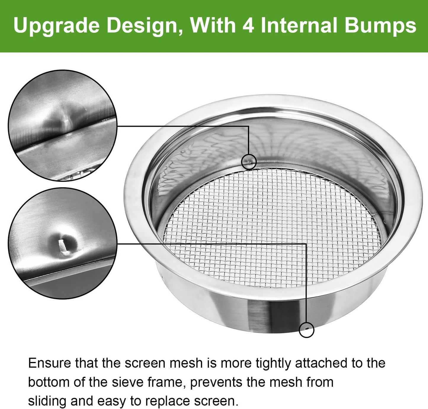 Soil Sieve Sifter Set Stainless Steel,Garden Sieve Set with 3 Interchangeable Mesh 1,3,5mm,Sifting Screen for Dirt, Sand, Rock, Filtration, Compost, with Soil Scoops Gardening Tool