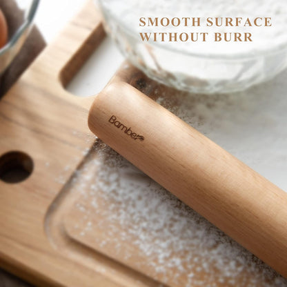 Bamber Wood Rolling Pin for Baking Wooden Rolling Dowel Stick Dough Roller for Cookie Dumpling Pastry Pizza Tortilla, 15'' by 1.5''