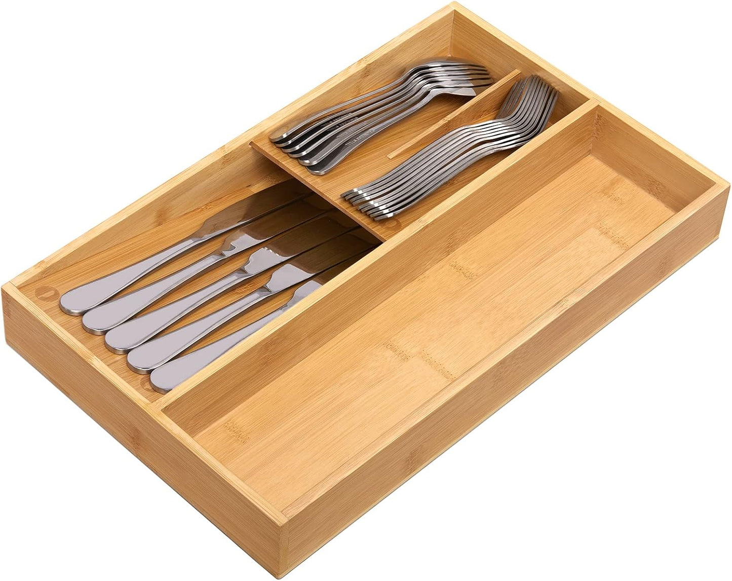 guiogc Bamboo Silverware Drawer Organizer, Kitchen Small Silverware Organizer, Utensil Tray Holder, Cutlery Tray for Spoons, Forks, Knives, Suitable for a family of 2-4