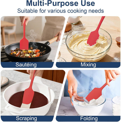 4 Pcs Silicone Spatula Set, 11.4 In, 600°F Heat Resistant Rubber Spatulas for Baking, Cooking & Mixing, Flexible and Non-Stick Kitchen Utensils, Seamless & Dishwasher Safe (Multicolor)